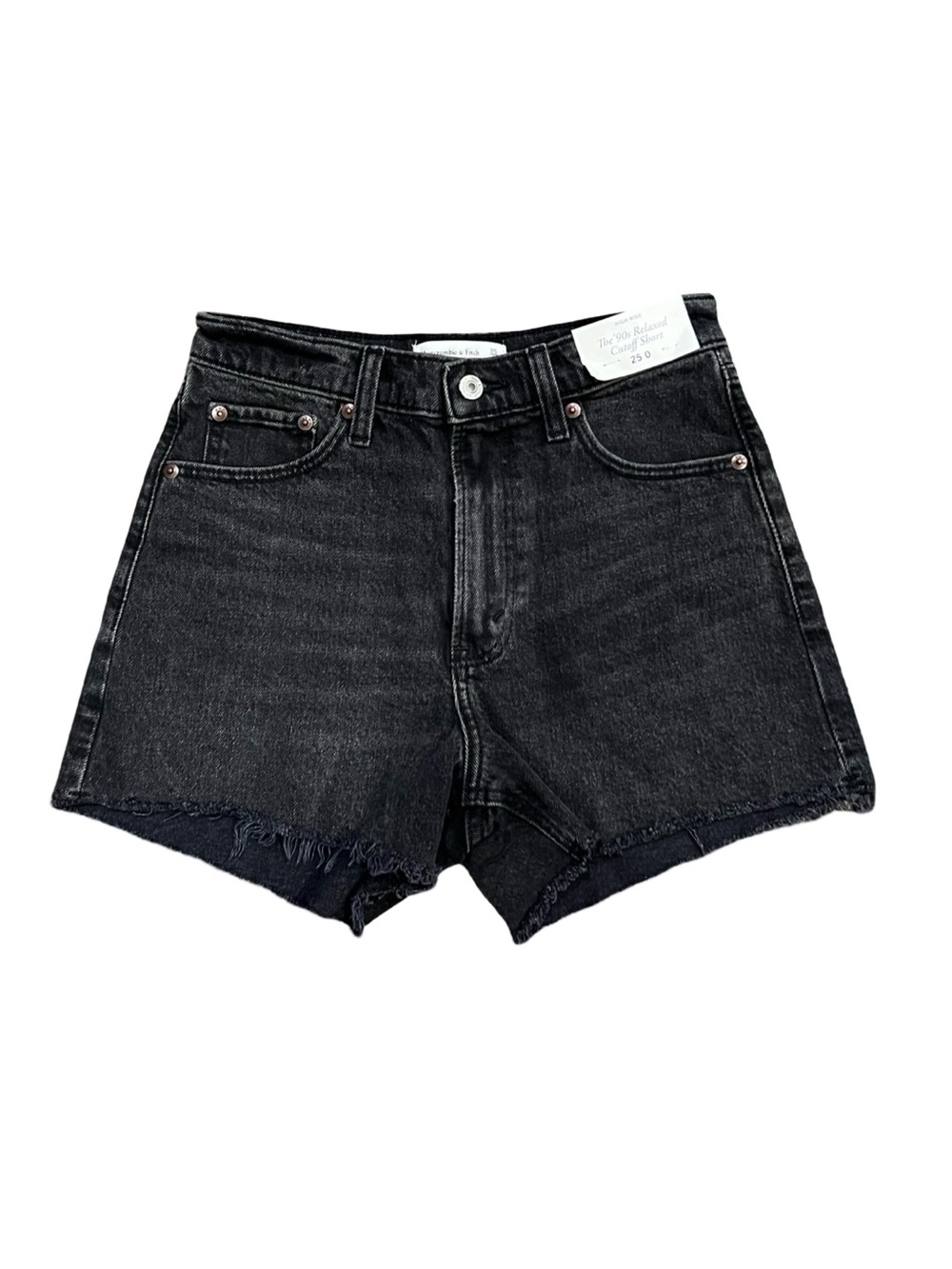 NWT Abercrombie & Fitch 90s Relaxed Cutoff Black black denim jean shorts size 25